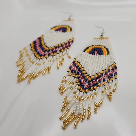 Rainbow Boho Beaded Earrings - Picture 7 of 8